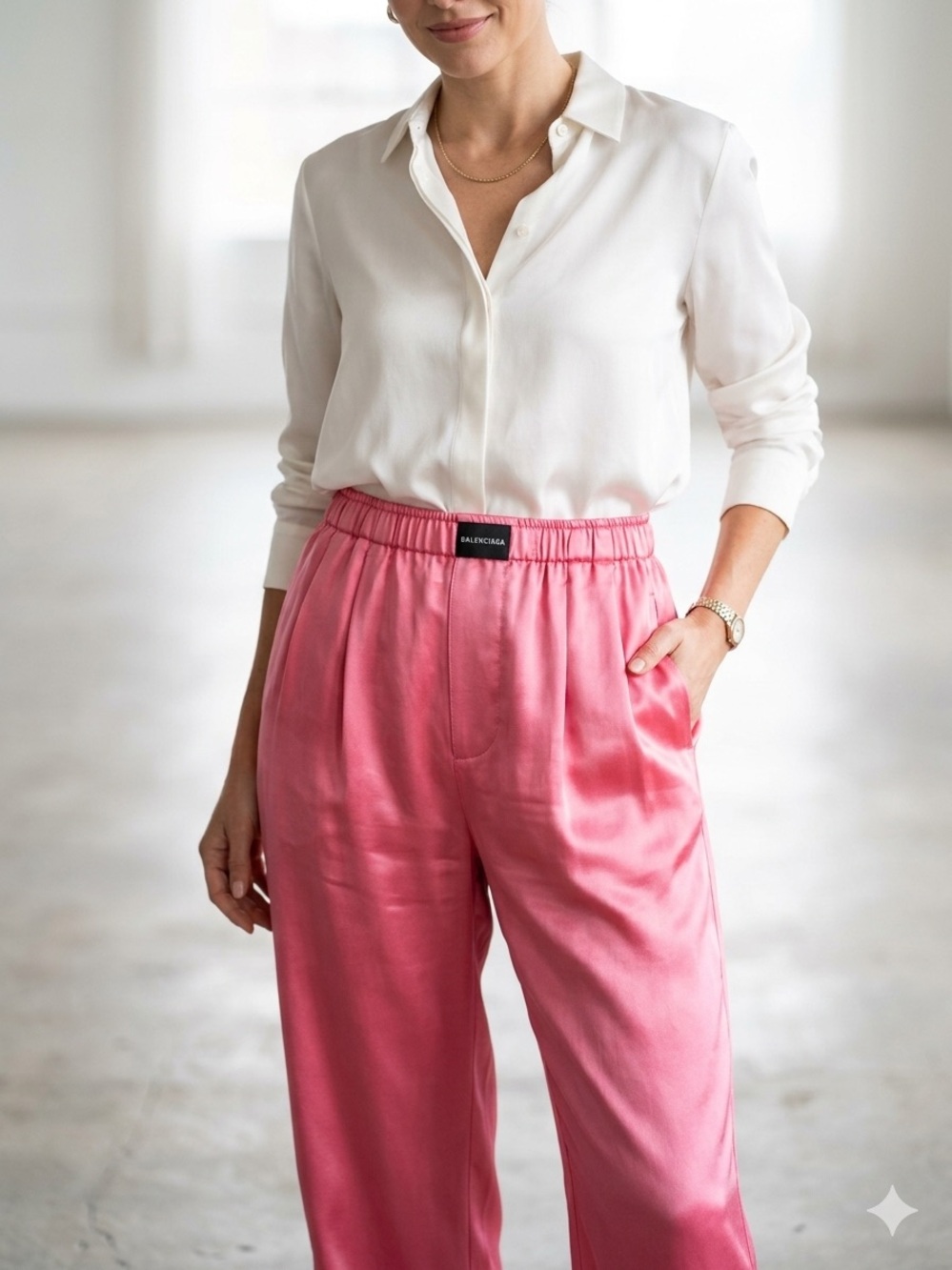 Authentic Balenciaga 2019 Fuchsia Pink Silk Satin Pajama Pants - FR 36 / US 4